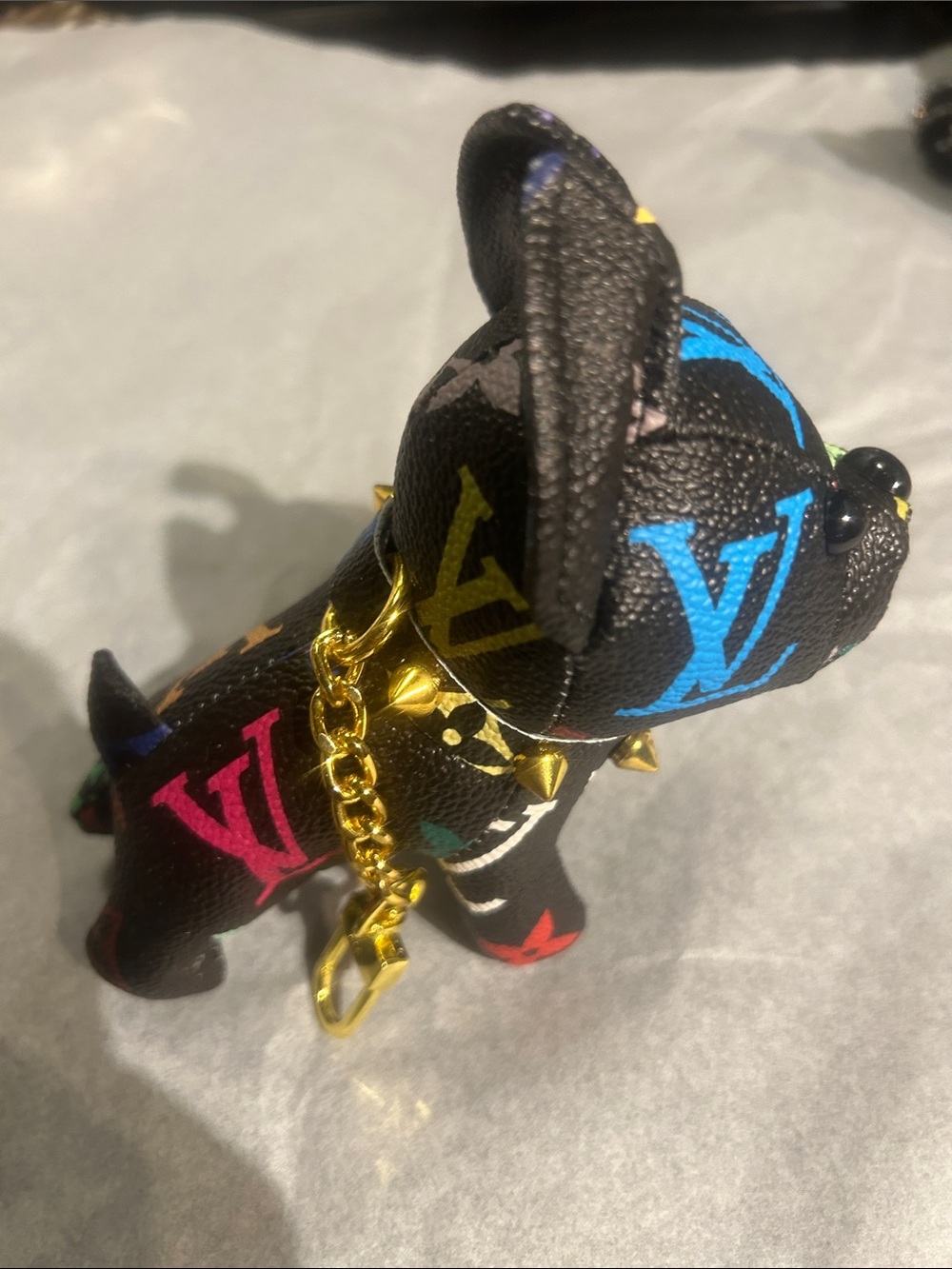 Designer inspired Black Multicolor Monogram Puppy Charm with Gold Accents - Picture 3 of 5